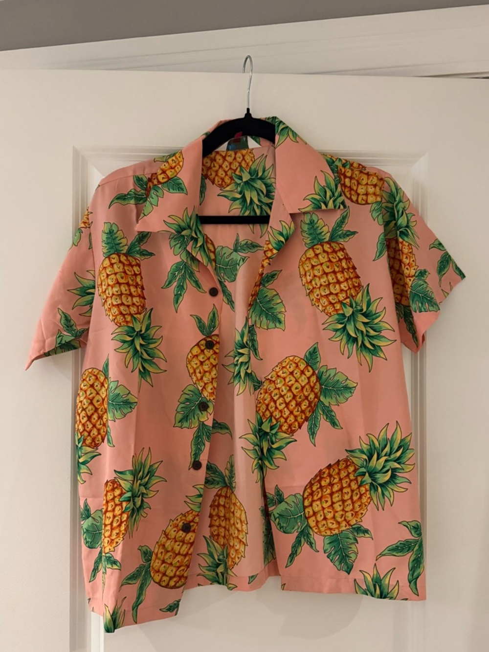 Tropical Pineapple Button-Up Shirt - Pink